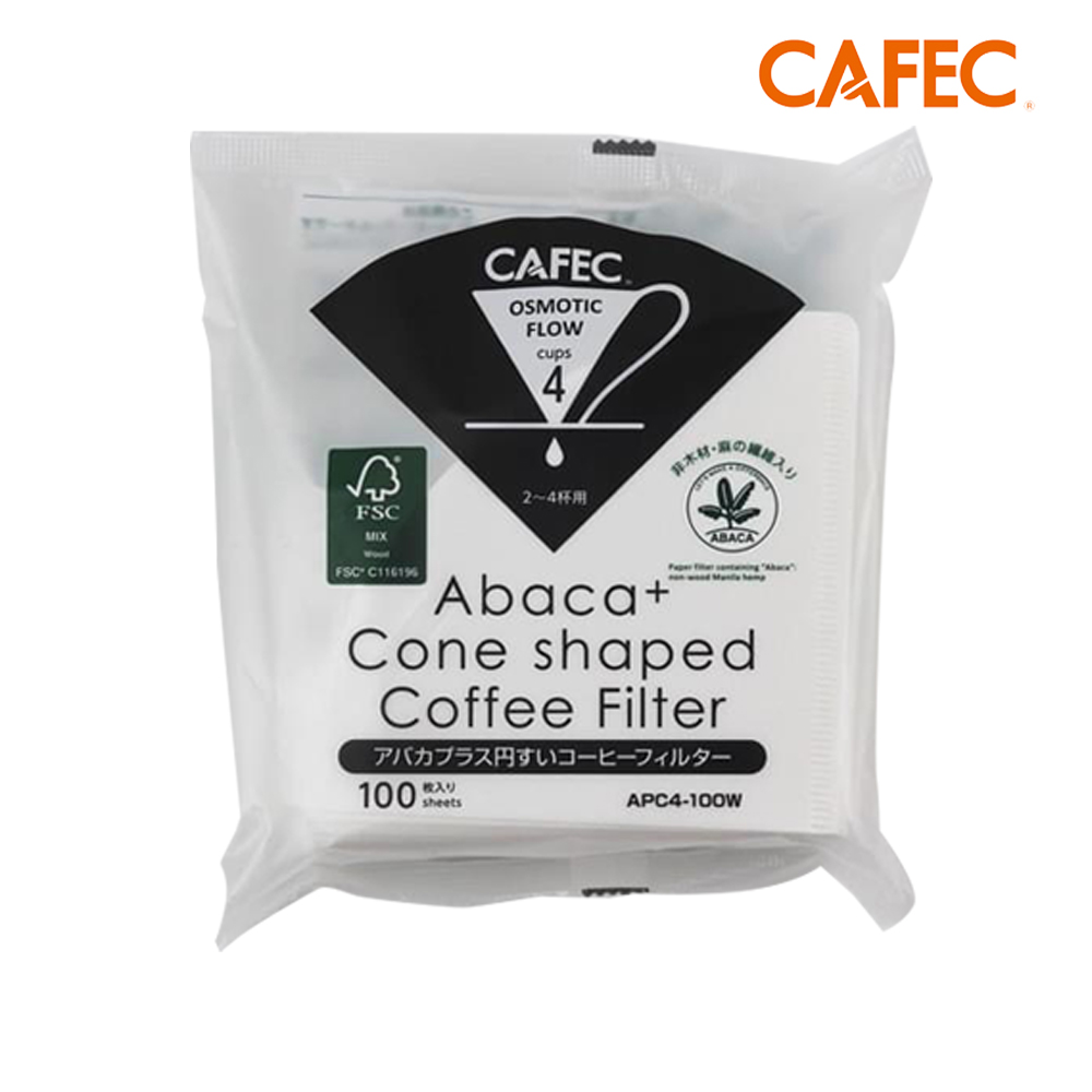 【CAFEC】三洋日本製ABACA+ 麻纖維Plus白色錐形濾紙(2-4人份) 100張 APC4-100W