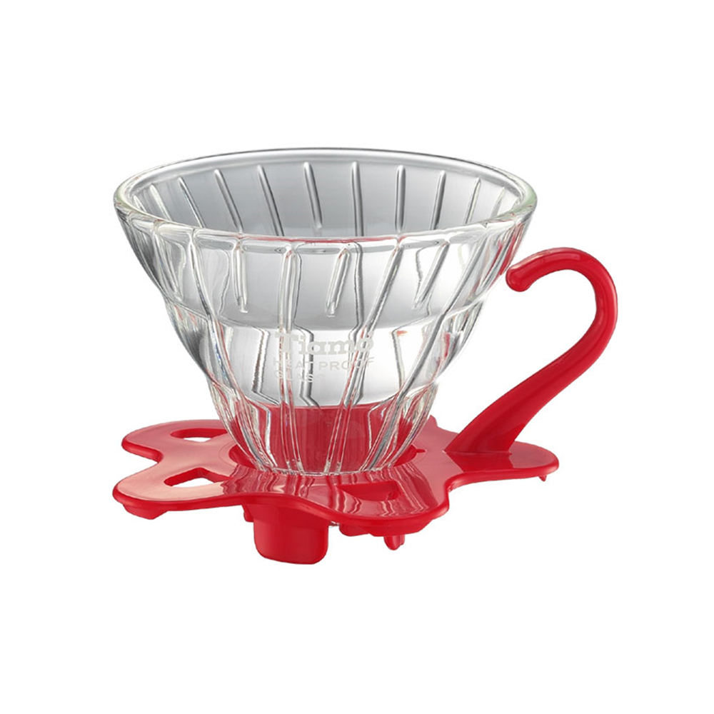 TIAMO V01 耐熱玻璃咖啡濾杯附咖啡匙+滴水盤-紅色(HG5356R)