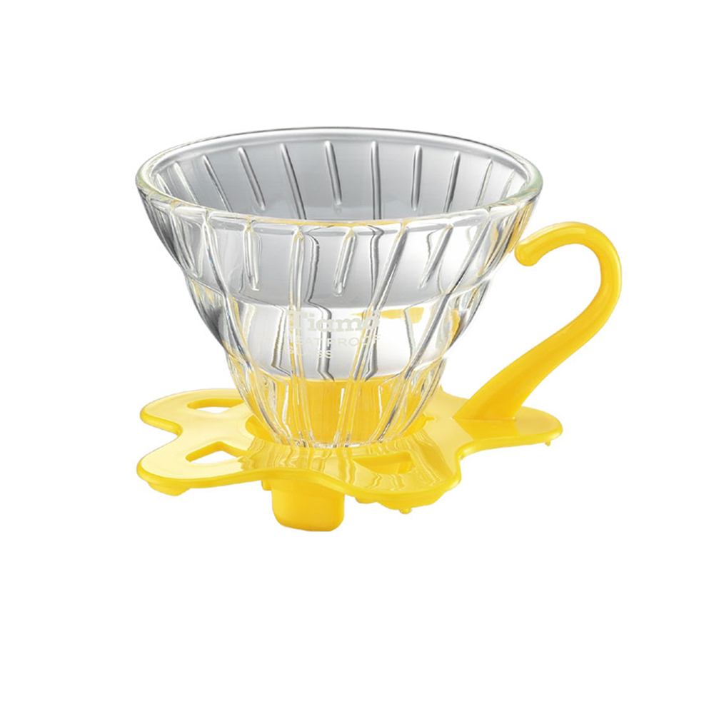 TIAMO V01 耐熱玻璃咖啡濾杯附咖啡匙+滴水盤-黃色(HG5356Y)