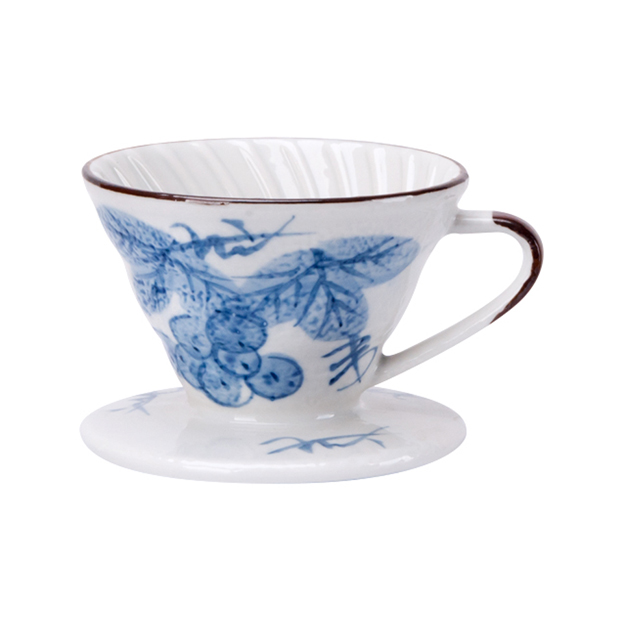 Tiamo V01日式手繪陶瓷咖啡濾器-藍染葡萄(HG5548D)