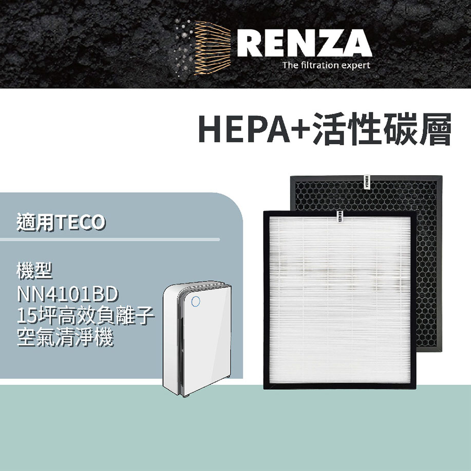 RENZA濾網 適用TECO 東元NN-4101BD NN4101BD高效負離子空氣清淨機 HEPA+活性碳濾網組