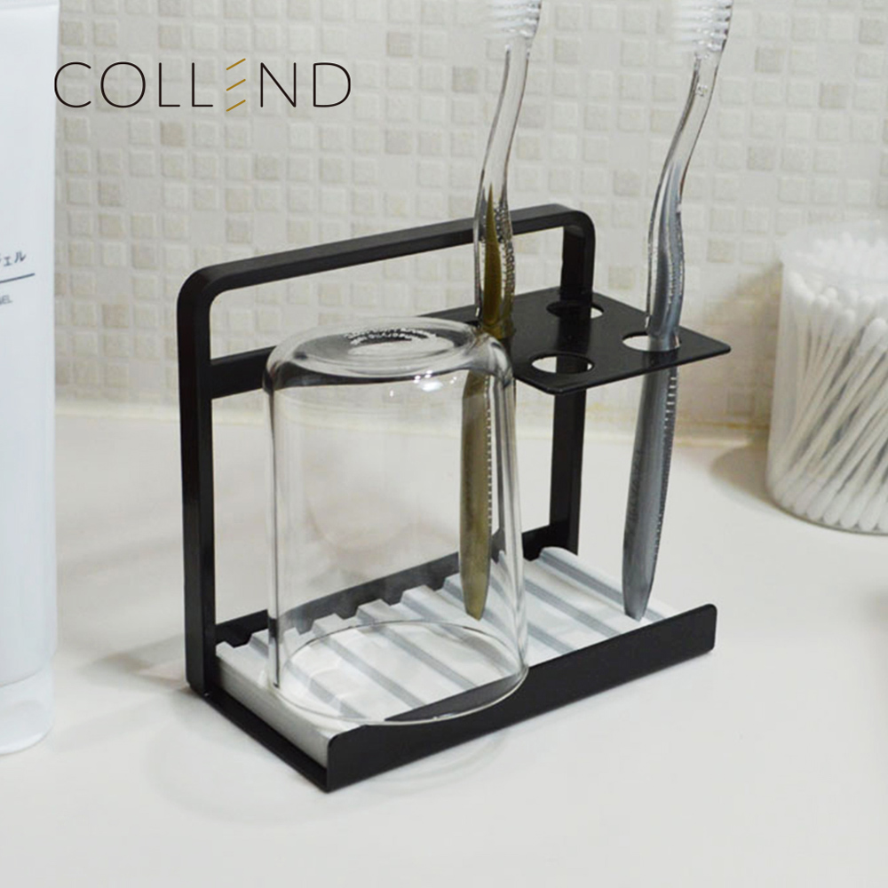 【日本COLLEND】鋼製4格牙刷置物架(附珪藻土墊)-2色可選