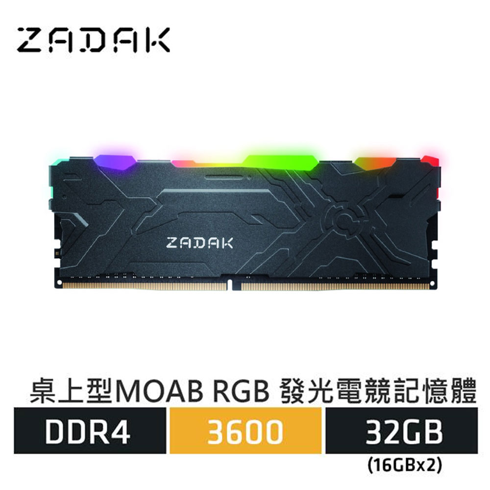 Apacer宇瞻 ZADAK MOAB AURA2 DDR4 3600 32G(16Gx2) RGB桌上型電競記憶體