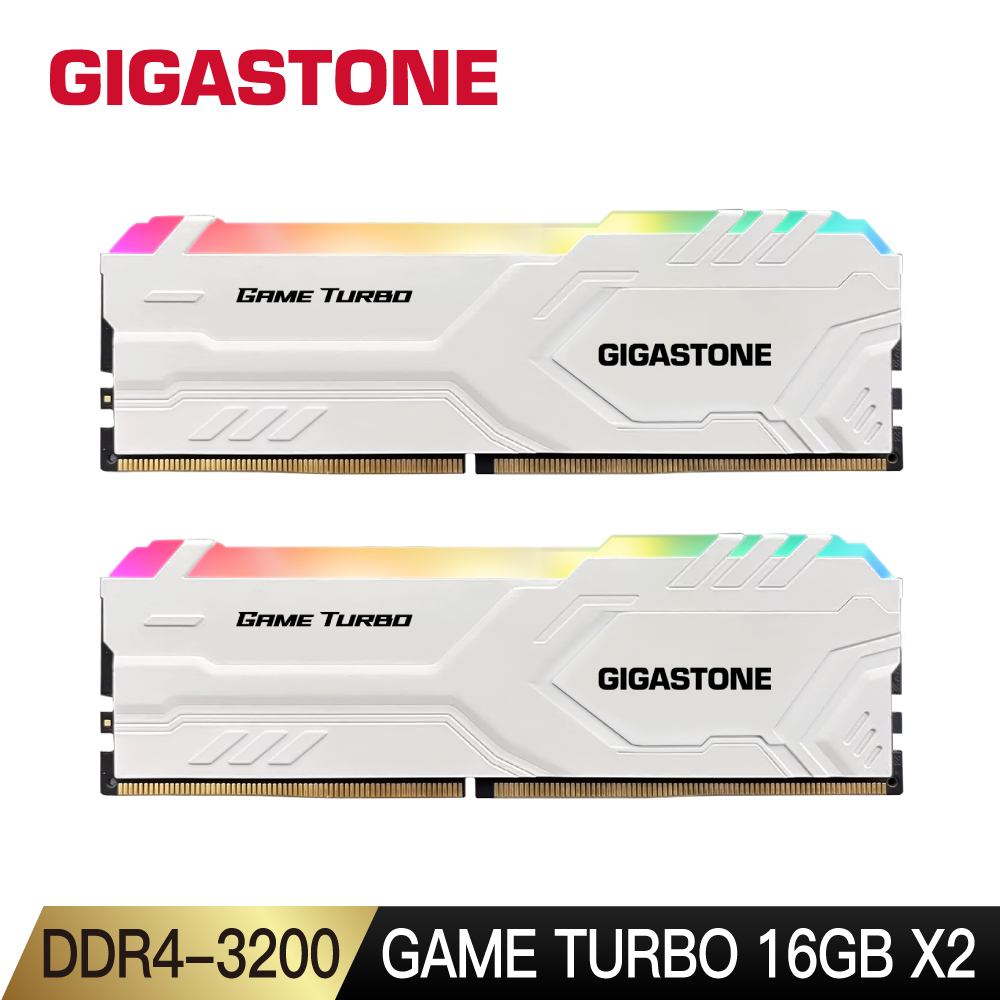 GIGASTONE 立達 DDR4 3200 32GB(16Gx2) Game Turbo RGB電競超頻 桌上型記憶體-白
