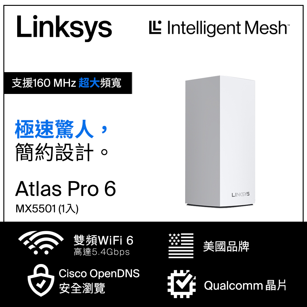 Linksys Velop 雙頻 MX5501 Mesh Wifi(一入) 網狀路由器(AX5400)