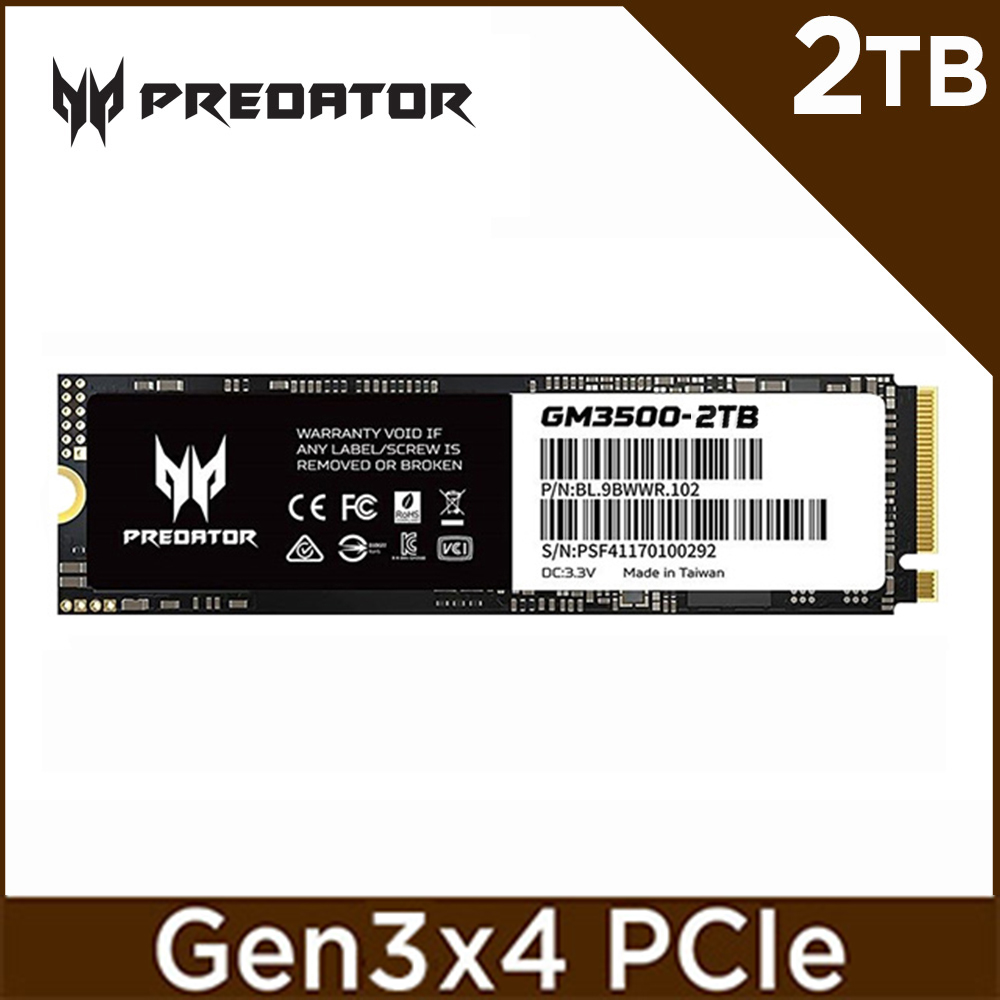 Acer Predator GM3500 2TB M.2 2280 PCIe Gen3x4 SSD固態硬碟