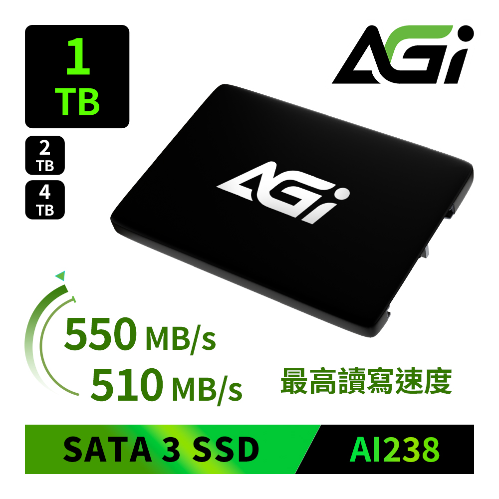 AGI 亞奇雷AI838 1TB M.2 PCIe Gen4 SSD 固態硬碟帶散熱片內建Dram 相