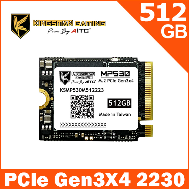 AITC艾格 KINGSMAN MP530 512GB M.2 2230 PCIe Gen3x4 SSD 固態硬碟
