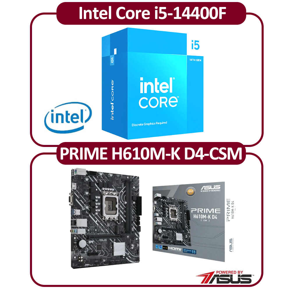 Intel 英特爾Intel 14代I5-14400F 十核CPU+華碩H610M-F D4 R2.0-CSM