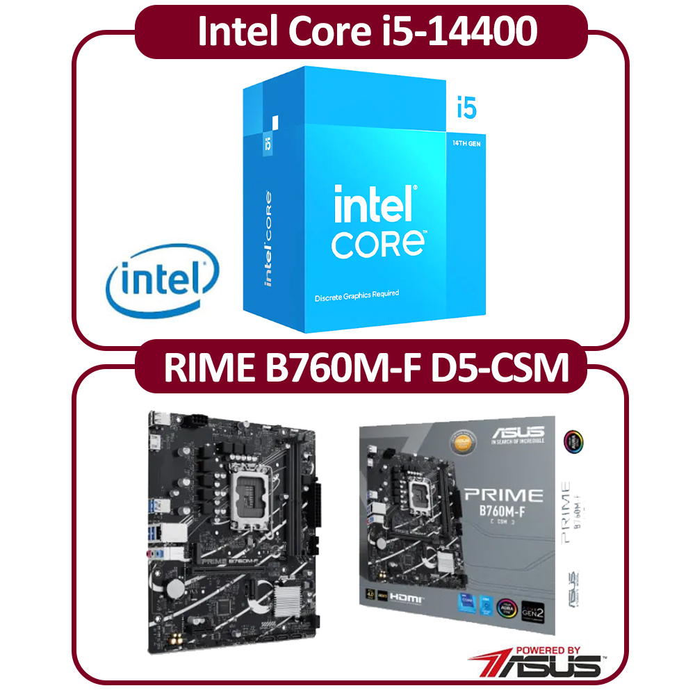 Intel 英特爾Intel 14代I5-14400F 十核CPU+華碩H610M-F D4 R2.0-CSM