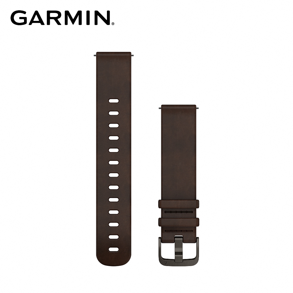 GARMIN Quick Release 20mm 咖啡色皮革錶帶暨灰色錶扣