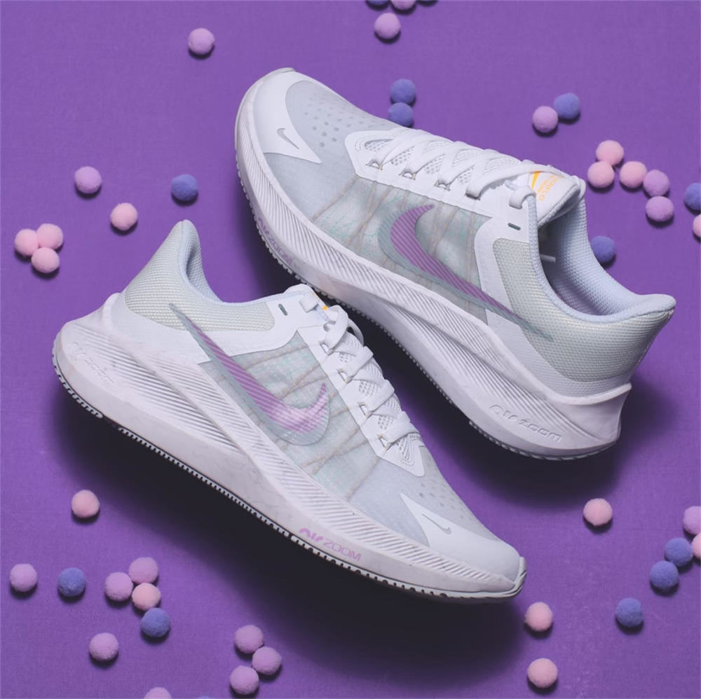 NIKE 慢跑鞋ZOOM WINFLO 8 白紫輕量避震女 