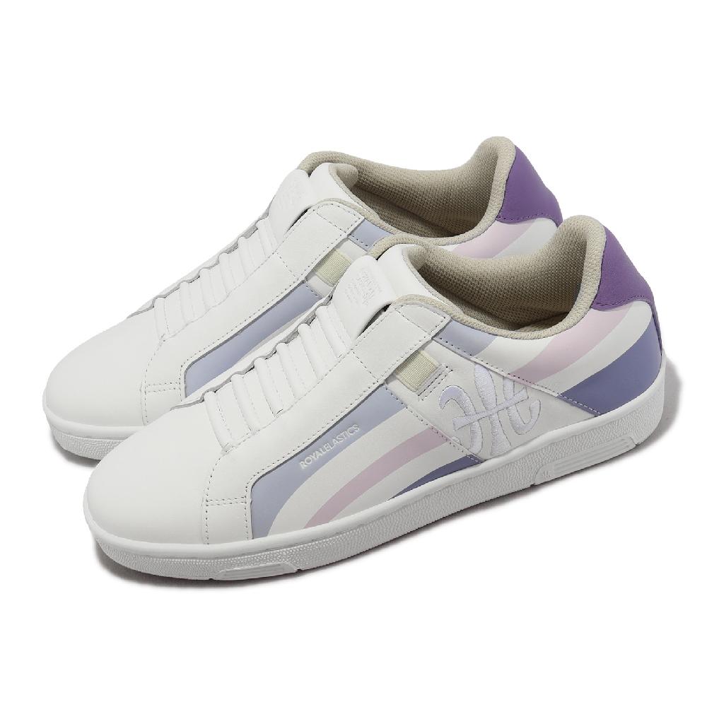 Royal Elastics 洛雅 休閒鞋 Icon Cross 女鞋 白 紫 真皮 彈力帶 流線設計 回彈 小白鞋 91932066