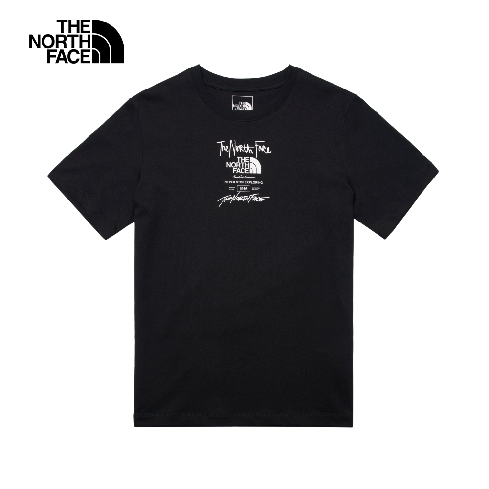 The North Face北面男女款黑色胸前經典品牌LOGO印花休閒短袖T恤｜8AUWJK3