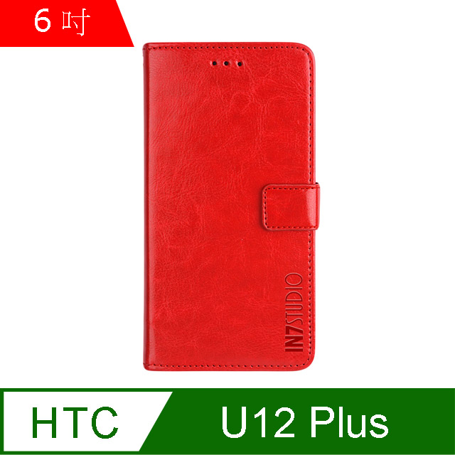 IN7 瘋馬紋 HTC U12+ (6吋) 錢包式 磁扣側掀PU皮套 吊飾孔 手機皮套保護殼-紅色