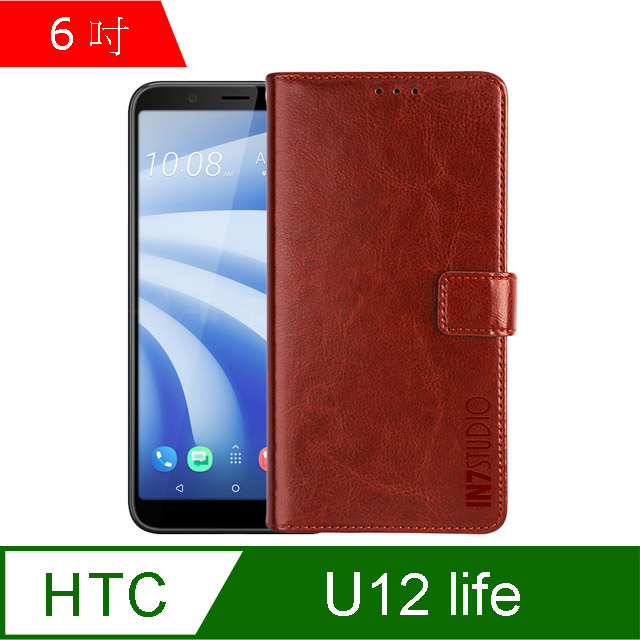 IN7 瘋馬紋 HTC U12 life (6吋) 錢包式 磁扣側掀PU皮套 吊飾孔 手機皮套保護殼-棕色