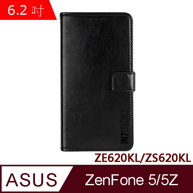 IN7 瘋馬紋 ASUS ZenFone 5/5Z (6.2吋)ZE620KL/ZS620KL 錢包式 磁扣側掀PU皮套 手機皮套保護殼-黑色
