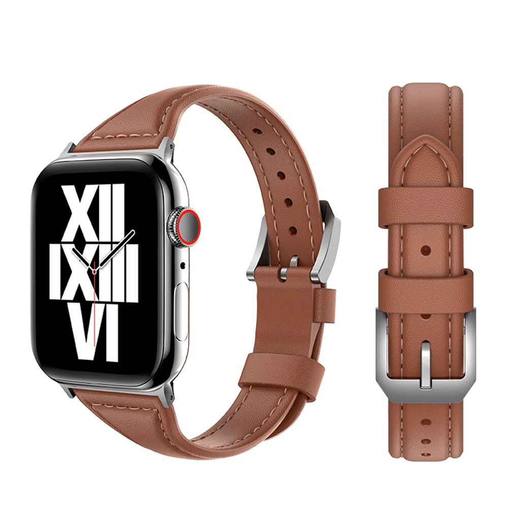 Apple Watch 1/2/3/4/5/6/7/SE T型真皮錶帶 iwatch替換錶帶 手錶腕帶 38/40/41通用 深棕色
