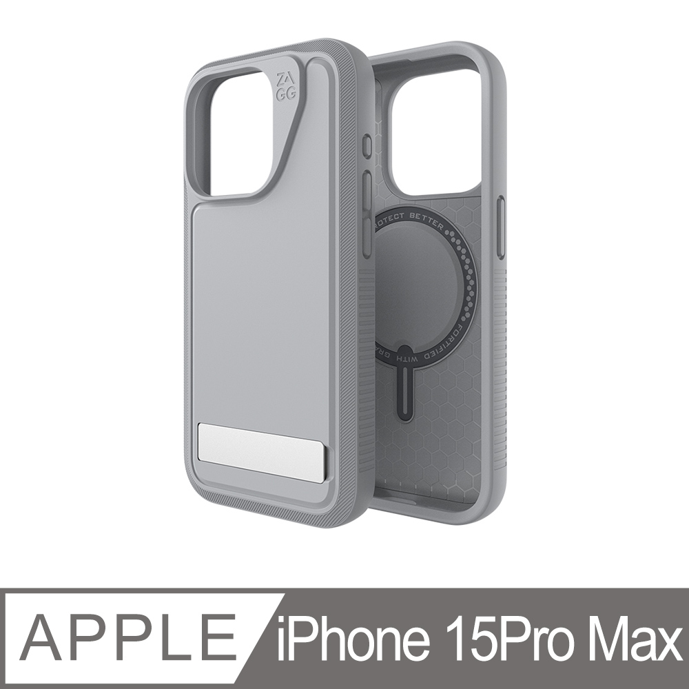ZAGG iPhone 15 Pro Max 聖母峰支架 灰色磁吸款防摔保護殼