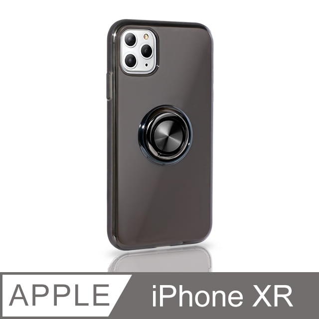 《指環支架空壓殼》 iPhone XR 手機殼 防摔 iXR 保護殼 磁吸式 手機支架 軟殼(透黑)