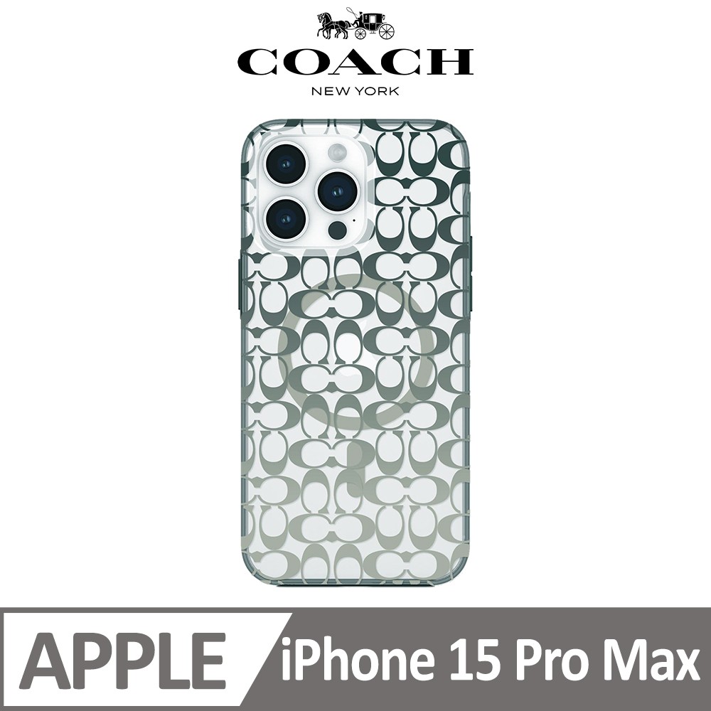 【COACH】iPhone 15 Pro Max MagSafe 手機殼 軍綠經典大C
