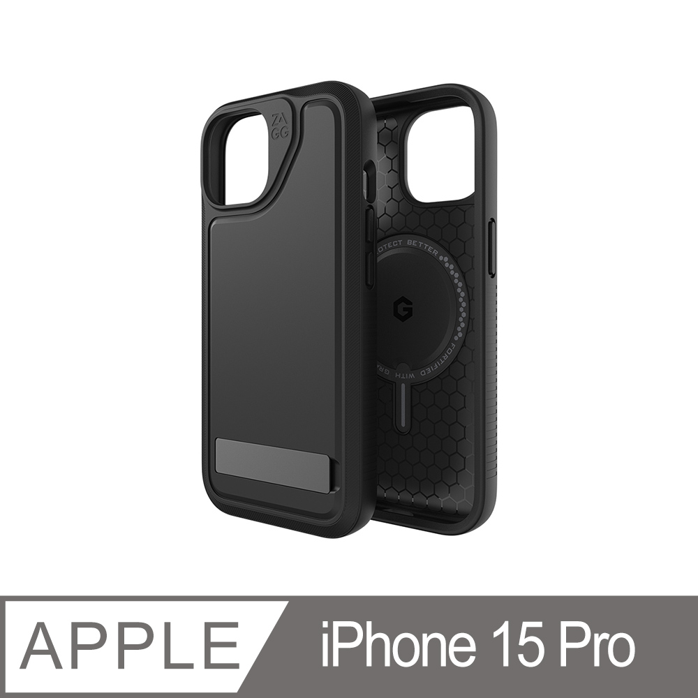 ZAGG iPhone 15 Pro 聖母峰支架 黑色磁吸款防摔保護殼