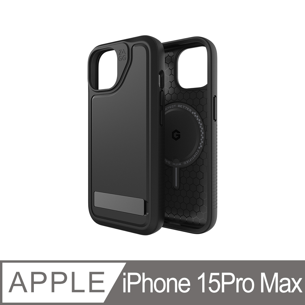 ZAGG iPhone 15 Pro Max 聖母峰支架 黑色磁吸款防摔保護殼