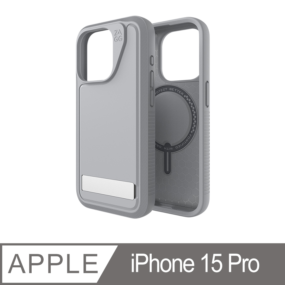 ZAGG iPhone 15 Pro 聖母峰支架 灰色磁吸款防摔保護殼