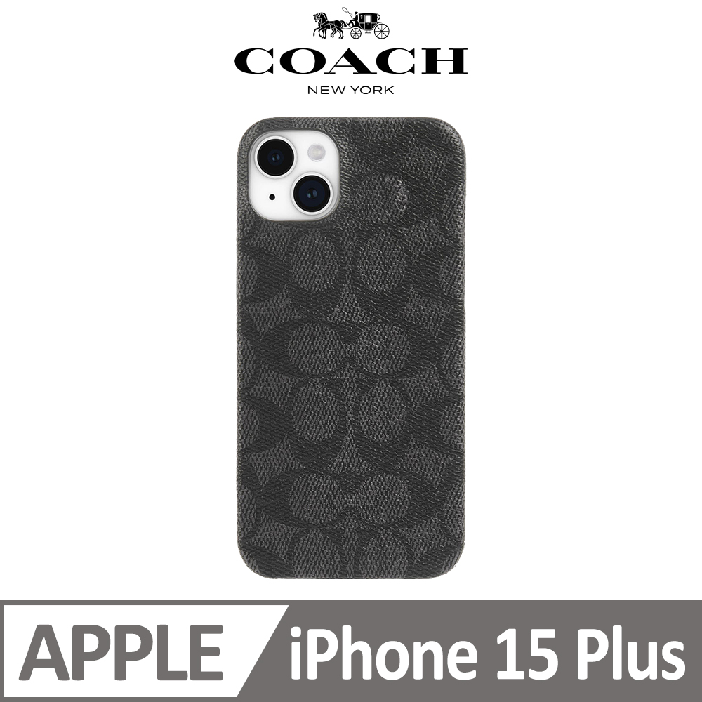 【COACH】iPhone 15 Plus 手機殼 黑色經典大C
