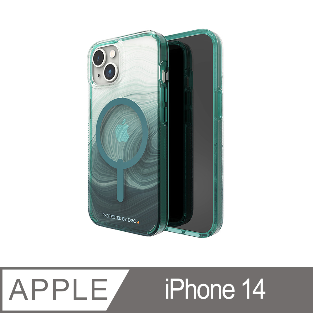 Gear4 iPhone 14 6.1吋 D3O Milan Snap 米蘭磁吸款透明綠漩渦-抗菌軍規頂級軍規防摔保護殼