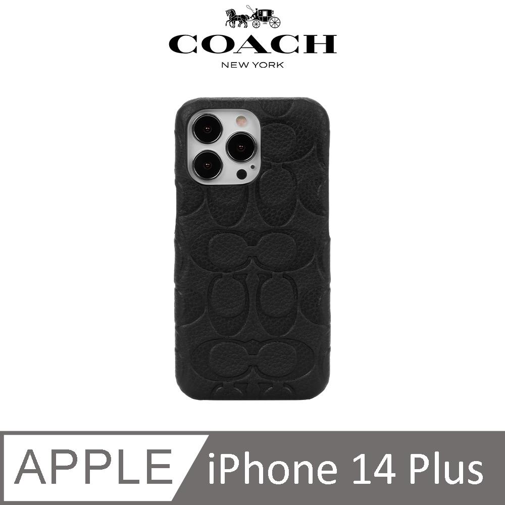 【COACH】iPhone 14 Plus 精品真皮手機殼 黑色經典大C