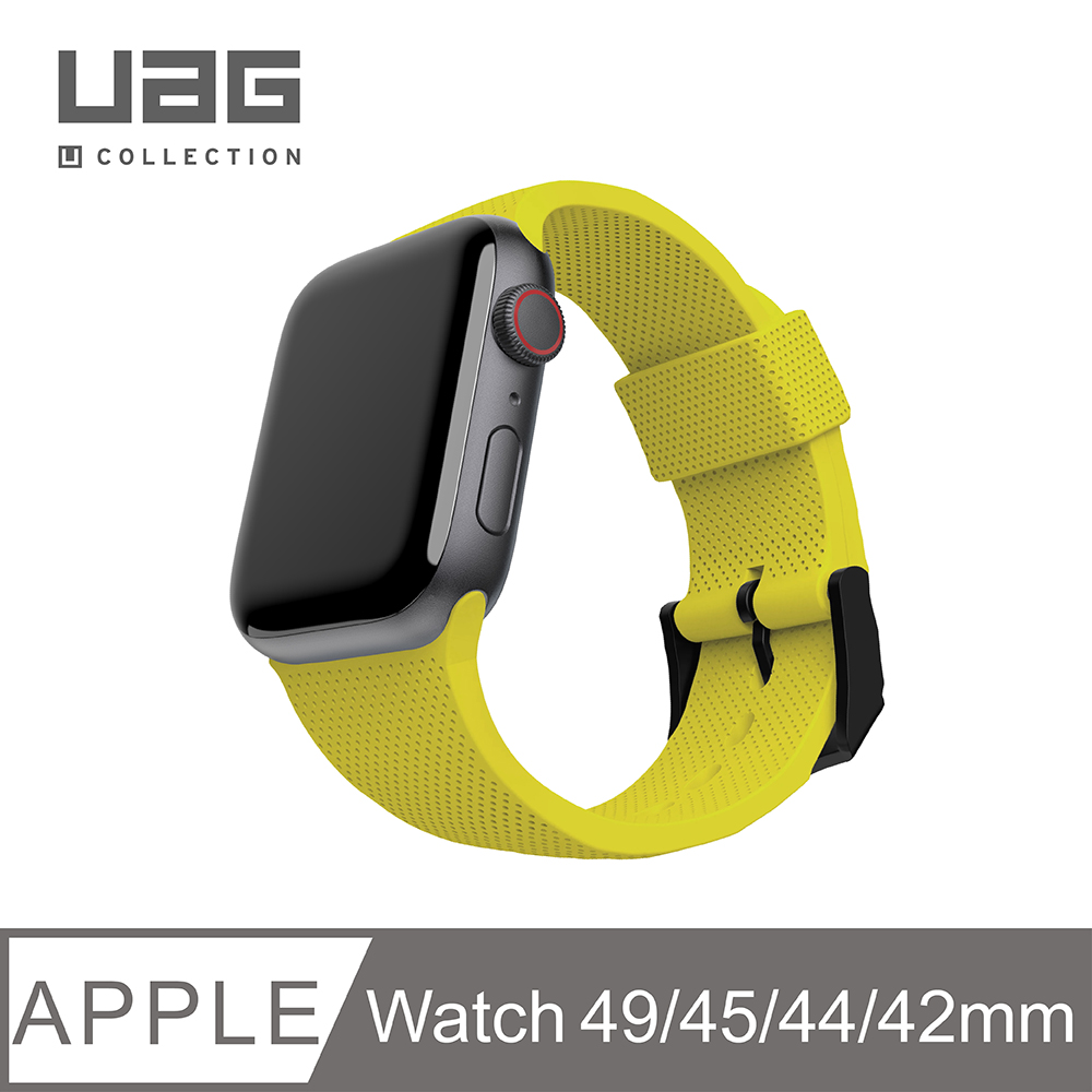 [U Apple Watch 42/44/45mm 舒適矽膠錶帶-黃