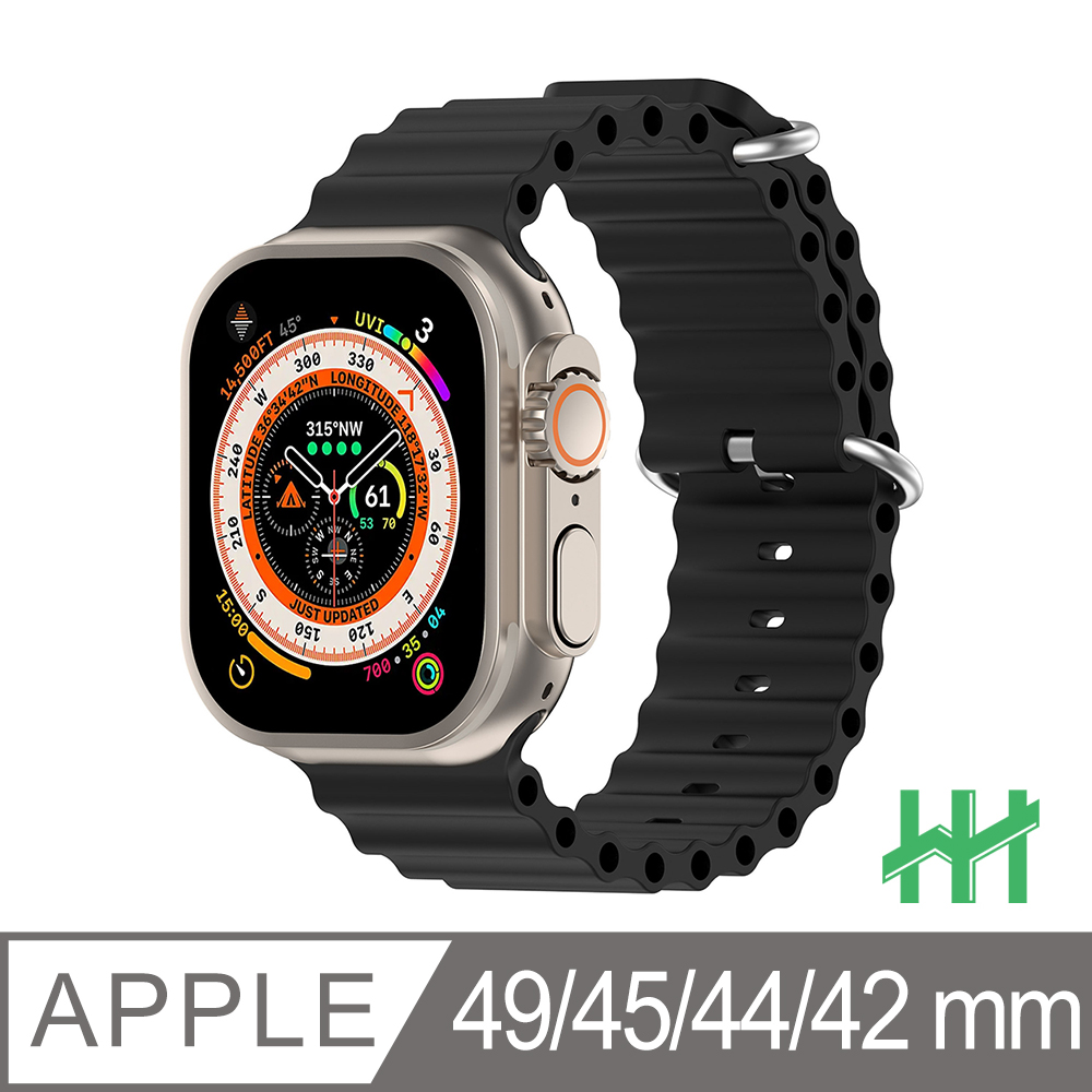HH-Apple Watch 42/44/45/49mm 可調扣環海洋矽膠錶帶(午夜色)