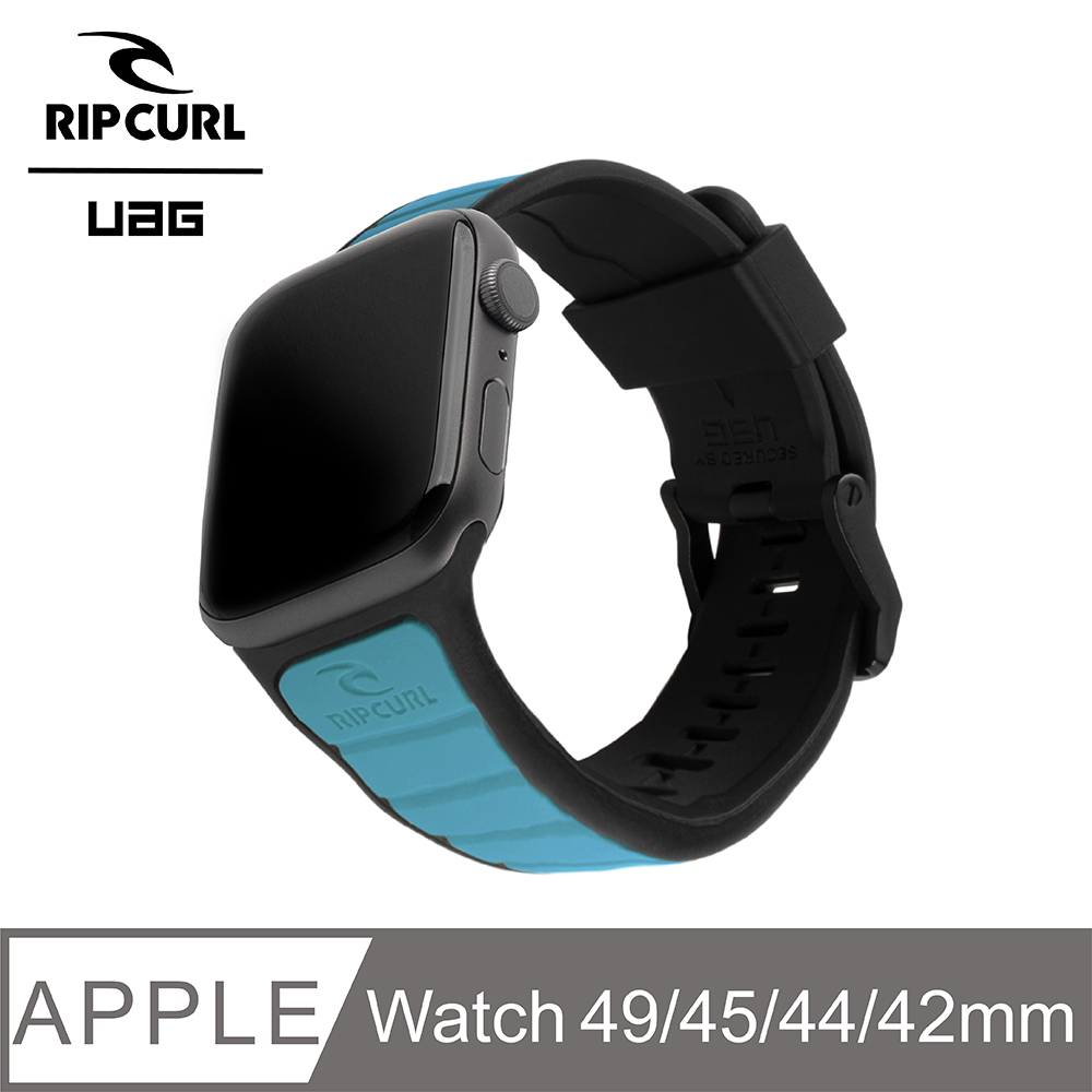 UAG X RIP CURL Apple Watch 42/44/45/49mm 雙色矽膠運動錶帶-綠松黑