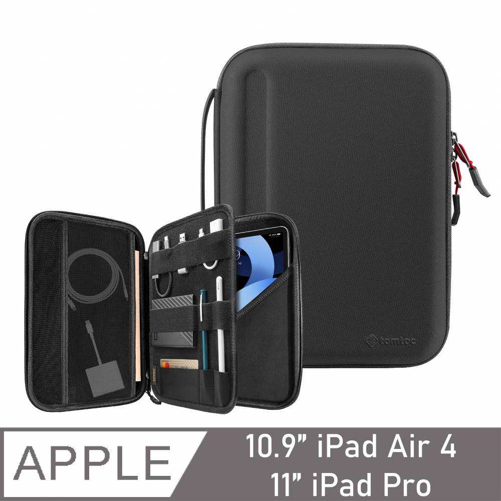 Tomtoc 多功能平板硬殼收納包，黑適用於11吋iPad Pro & 10.9吋 iPad Air
