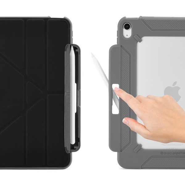 Pipetto Origami Pencil Shield 軍規 2022 iPad Air 5 (10.9 吋) 含筆槽支架保護套, 深藍