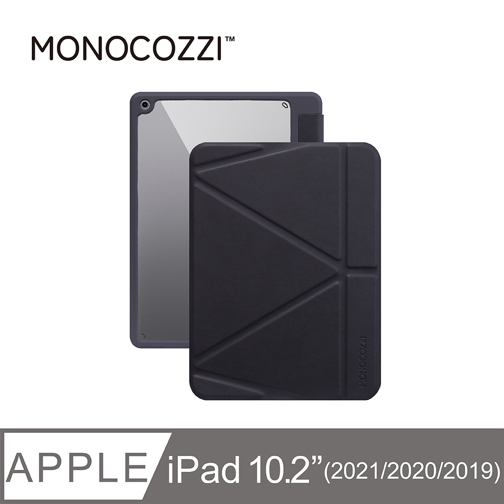 MONOCOZZI iPad 10.2(9th)透明背板皮革保護套-碳黑