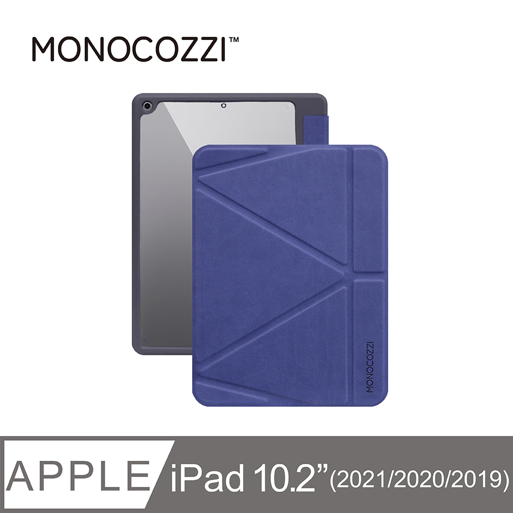 MONOCOZZI iPad 10.2(9th)透明背板皮革保護套-海軍藍