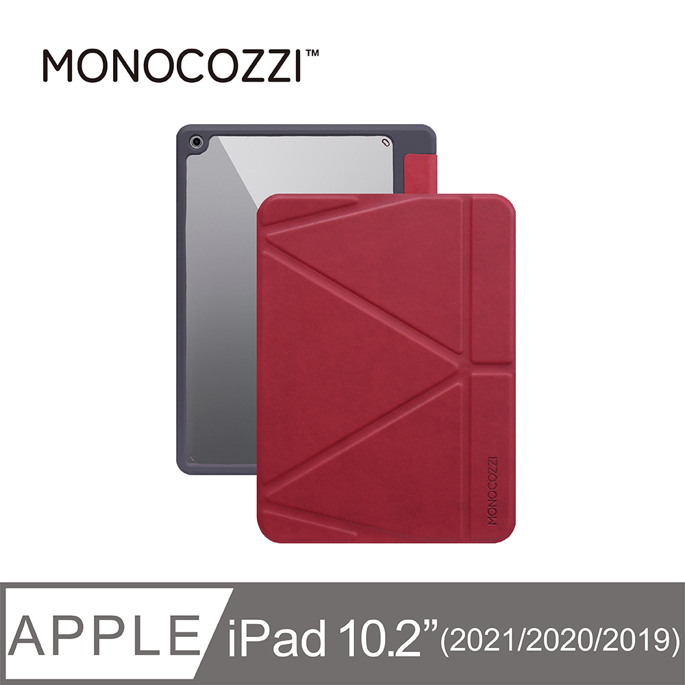 MONOCOZZI iPad 10.2(9th)透明背板皮革保護套-酒紅