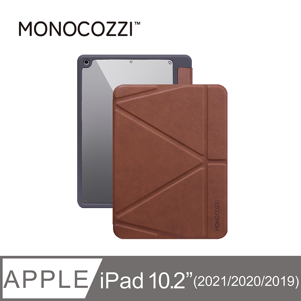 MONOCOZZI iPad 10.2(9th)透明背板皮革保護套-焦糖棕