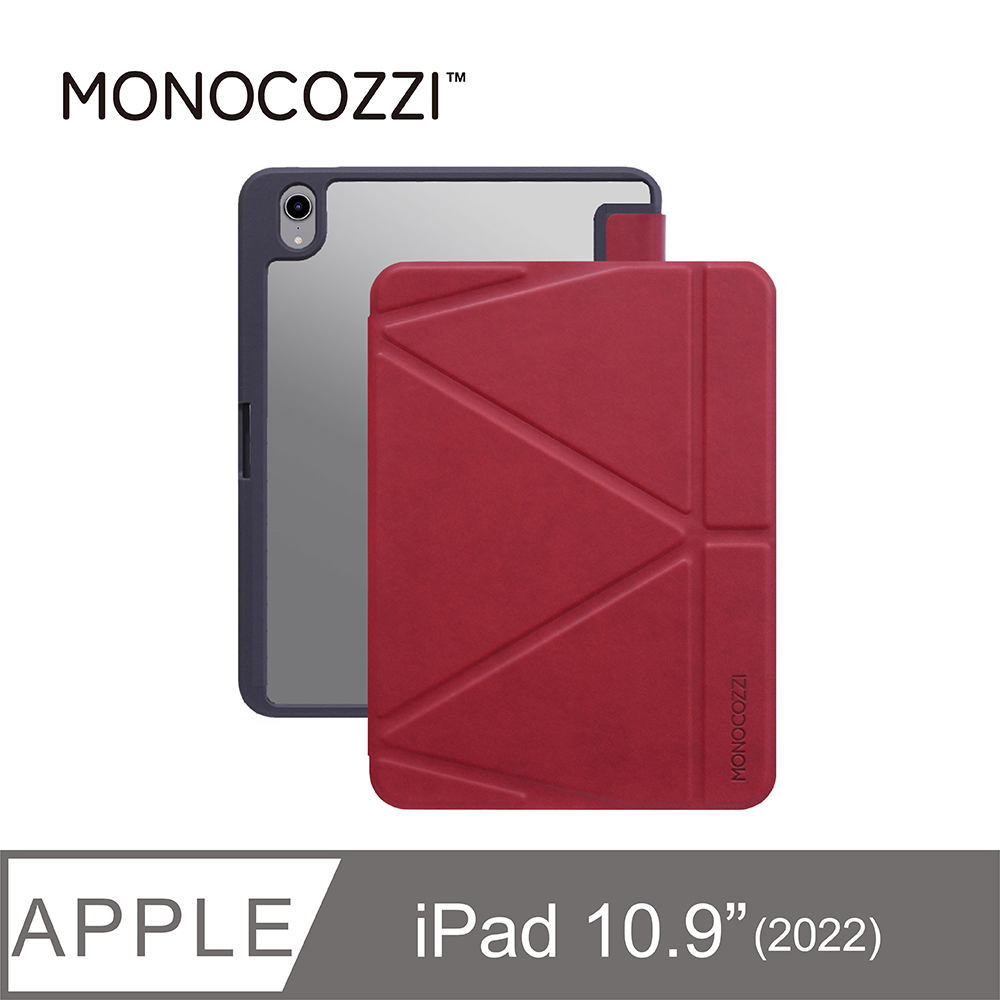 MONOCOZZI iPad 10.9(10th)透明背板皮革保護套-酒紅