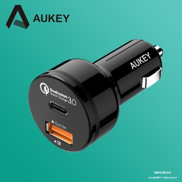 Aukey Cc Y1 2孔33w Qc3 0 Usb C 車用充電器 Pchome 24h購物