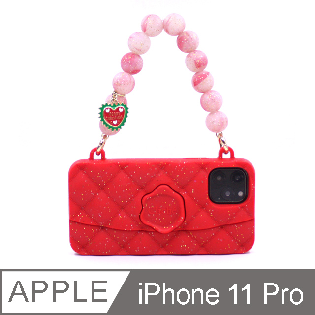 【Candies】幻彩水晶手提晚宴包(紅) - iPhone 11 Pro (附聖誕手鏈)
