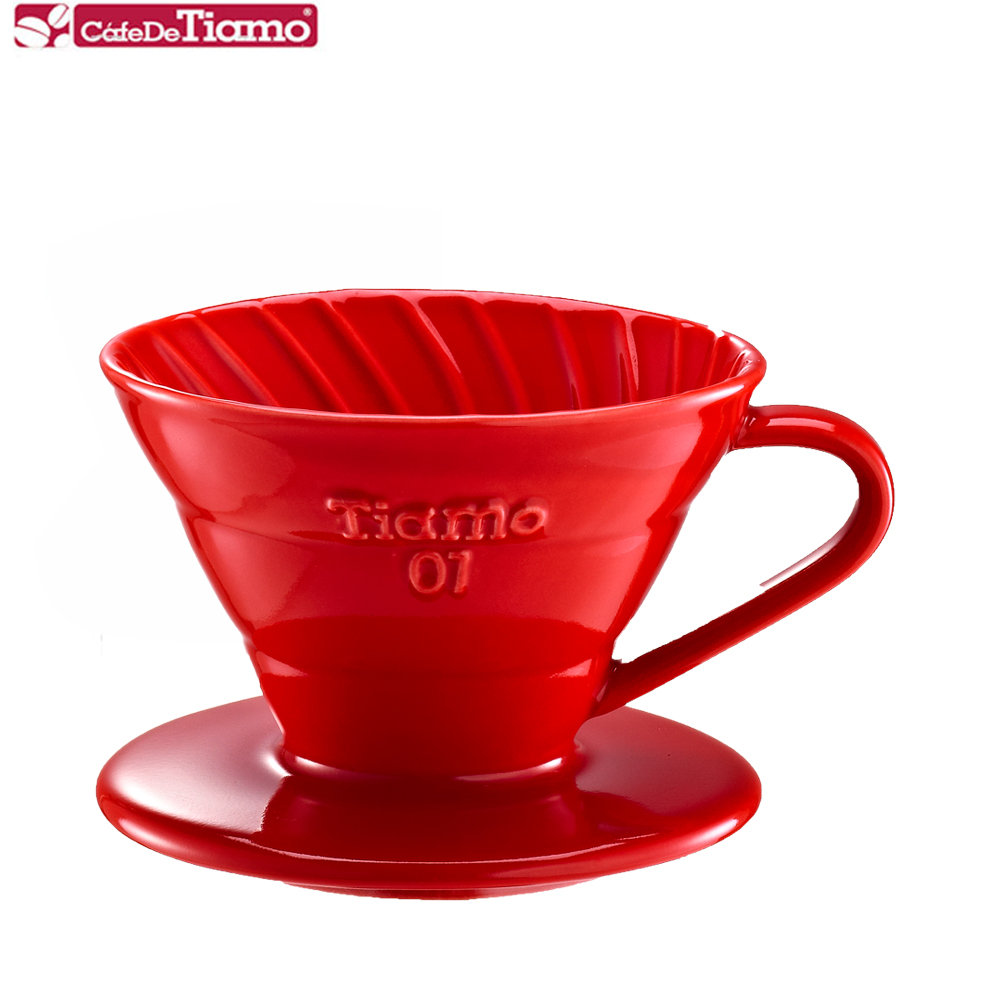 Tiamo V01 螺旋陶瓷濾杯組1-2杯份-紅色(HG5537R)