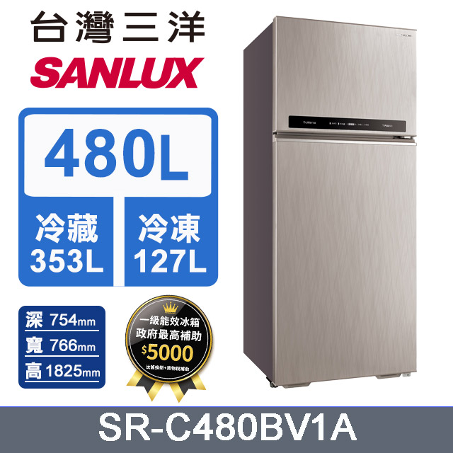 SANLUX台灣三洋480L雙門直流變頻冰箱 SR-C480BV1A 閃耀銀