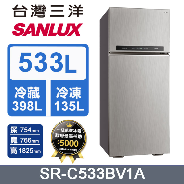 【SANLUX 台灣三洋】533公升一級能效變頻雙門冰箱(SR-C533BV1A)