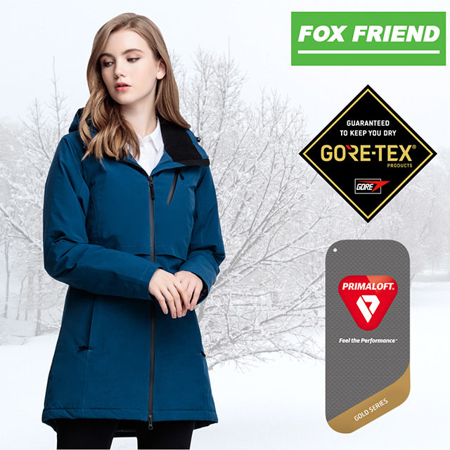 【Fox Friend 狐友】GORE-TEX + Primaloft 單件式長外套 女款藍色 #1914