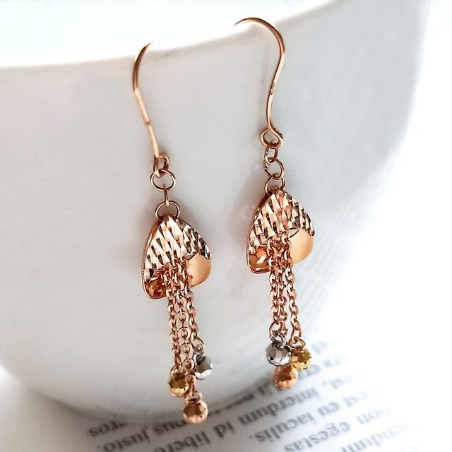 Eli Jewelry 義大利進口正18k金貴氣雕刻垂墜三色小圓球18k金垂墜耳環 Pchome 24h購物