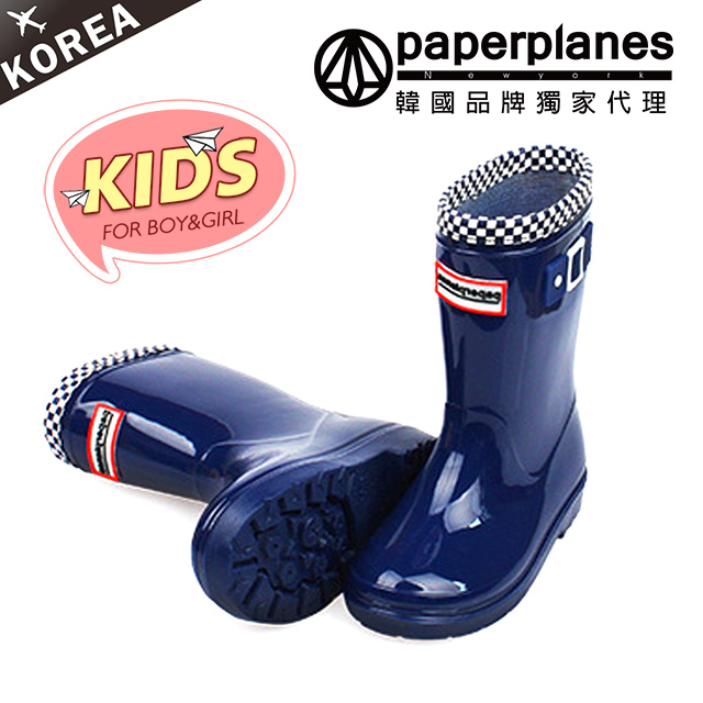 【Paperplanes】韓國空運/正常版型。兒童款輕量繽紛馬卡龍配色長筒雨靴(7-7762深藍/現+預)