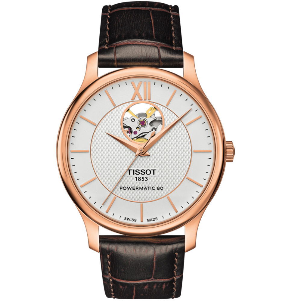 TISSOT天梭Tradition系列80小時動力儲存開芯腕錶 T0639073603800